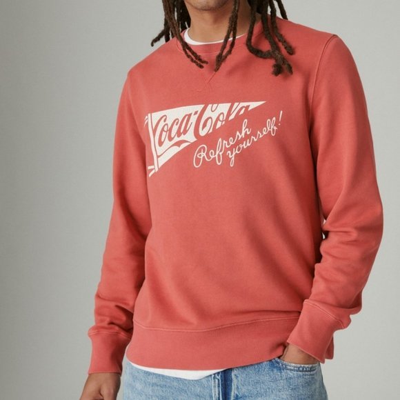 Size Medium Lucky Brand Unisex Coca-Cola Cotton Fleece Crew Neck Sweatshirt - Picture 1 of 6